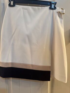 White House Black Market White A-Line Skirt with Black and Beige Bands